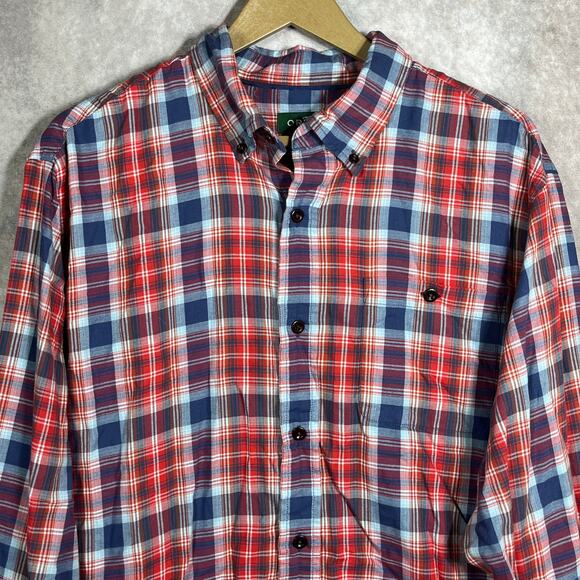 Orvis Shirt Mens Large Red Blue Plaid Button Down Long Sleeves Classic Fit - Picture 2 of 9